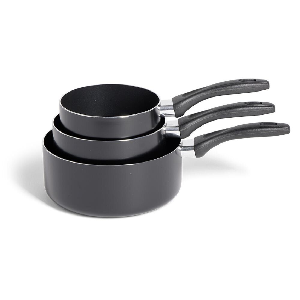 Lot de 3 casseroles tous feux sauf induction aluminium noir Ø14/16/20cm