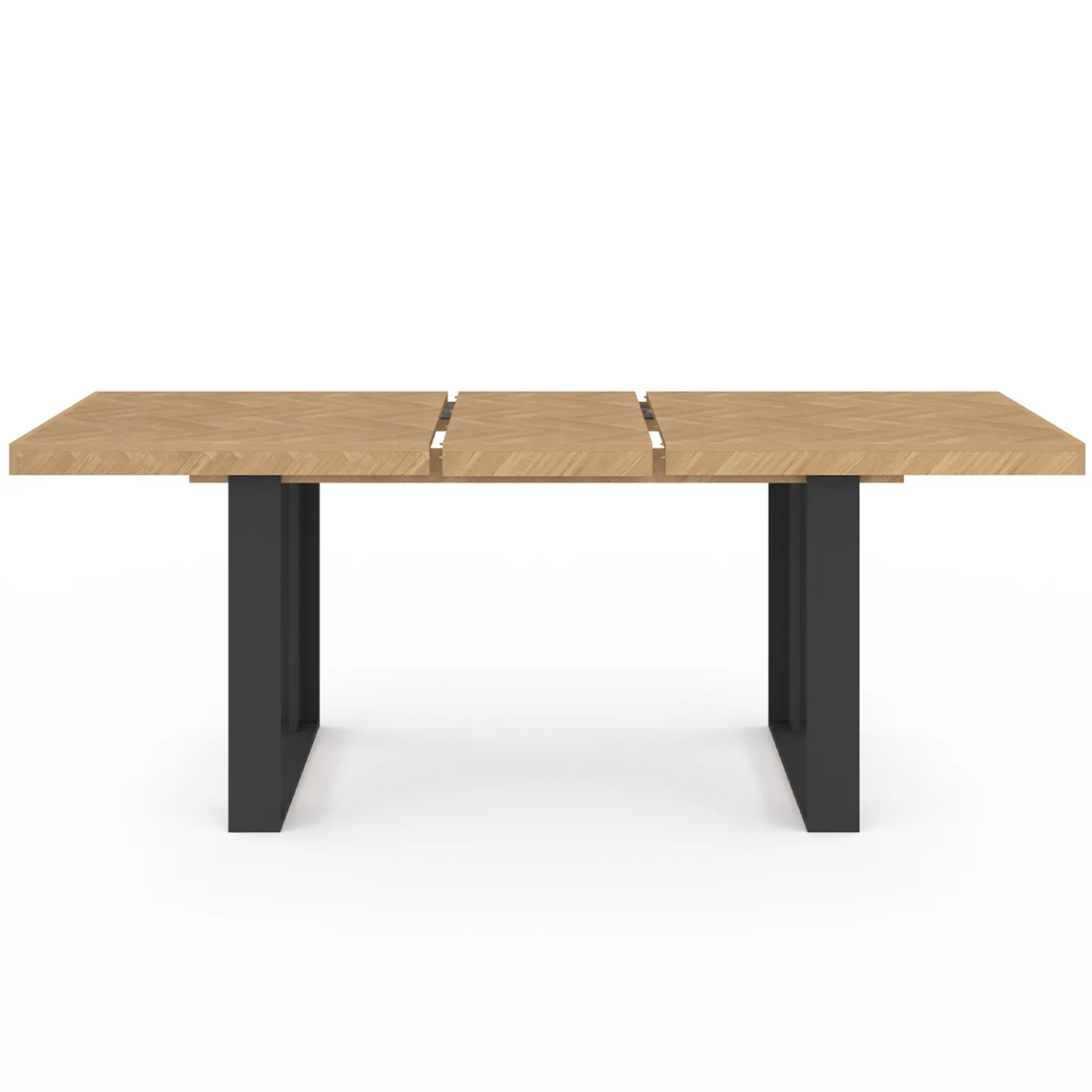 Table à manger extensible rectangle CASSIUS 4-8 personnes effet chevrons et pieds noirs 160-200 cm