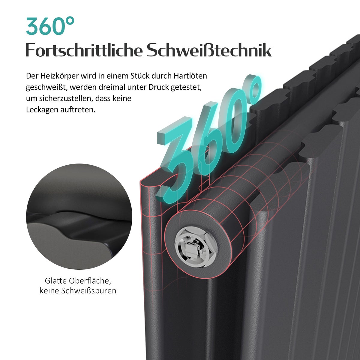 EMKE Radiator 1800 x 300 mm Badkamerradiator Paneelradiator Compacte radiator Verticaal, Dubbellaags Badkamerdesignradiator Middenaansluiting 627W Zwart