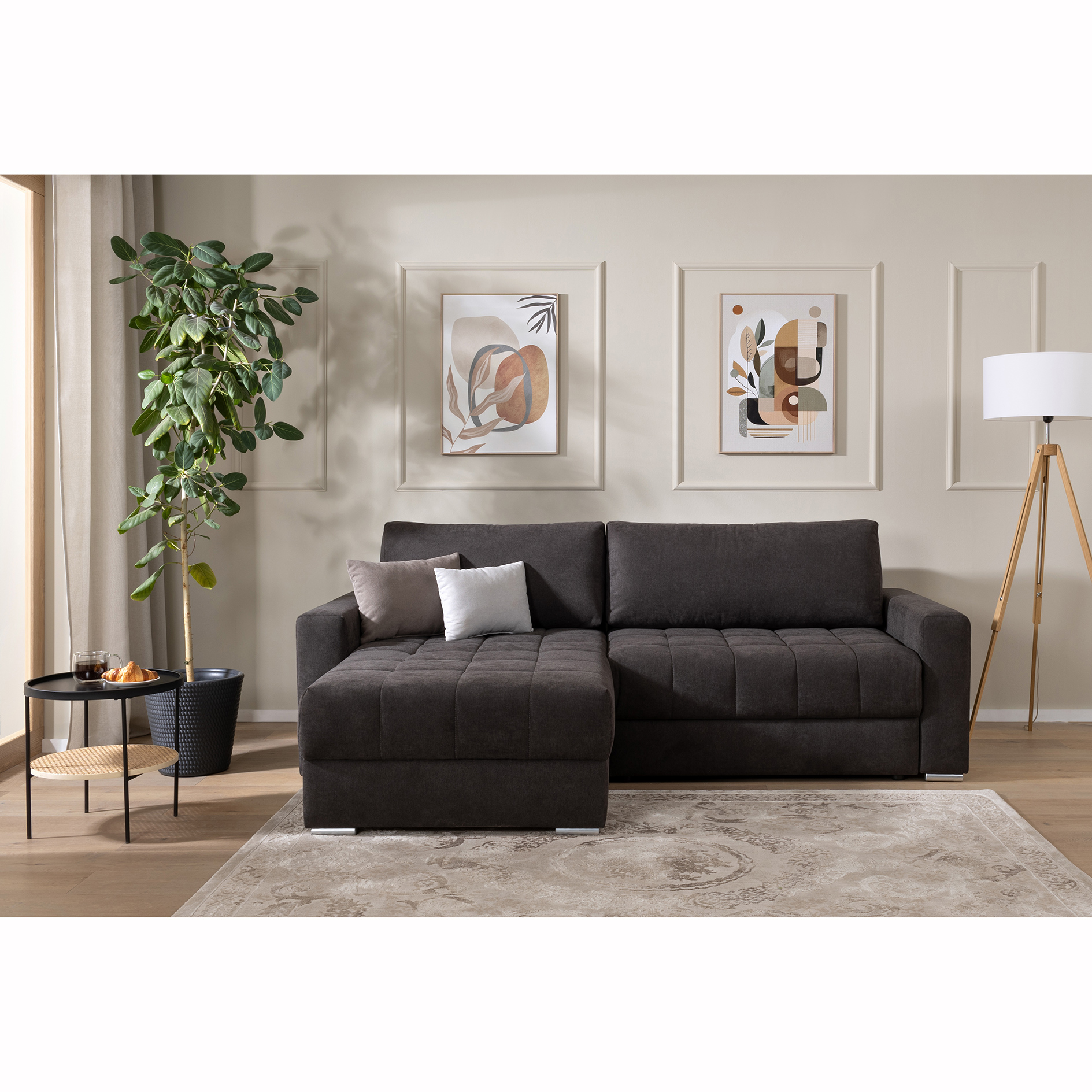 Ecksofa - graubraun - mit Staukasten - 235x172 cm