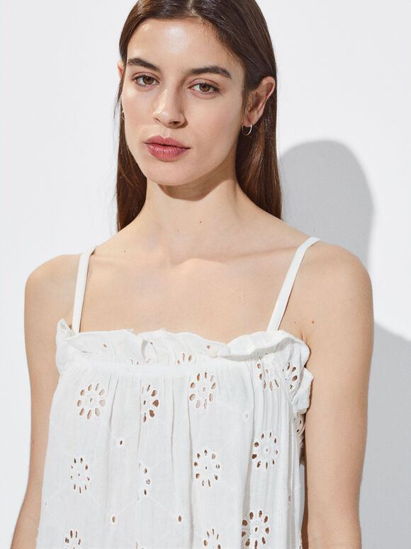 Vestido Largo Con Bordados - Blanco