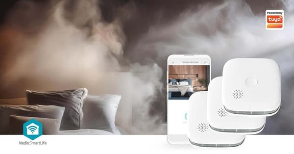Nedis SmartLife Røykvarsler | Wi-Fi | Batteri drevet | Sensorlivssyklus: 10 år | EN 14604 | Maks. batteri levetid: 24 Måned | 85 dB | Hvit | 3 stk