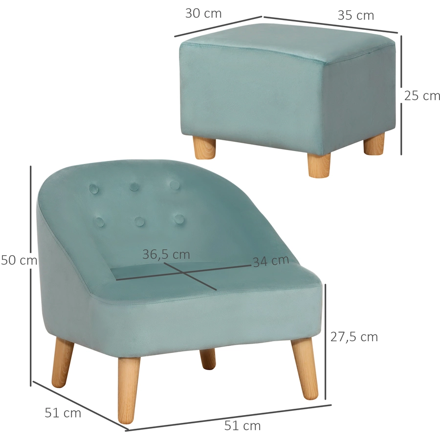 HOMCOM Kindersofa-Set mit Fußhocker grün