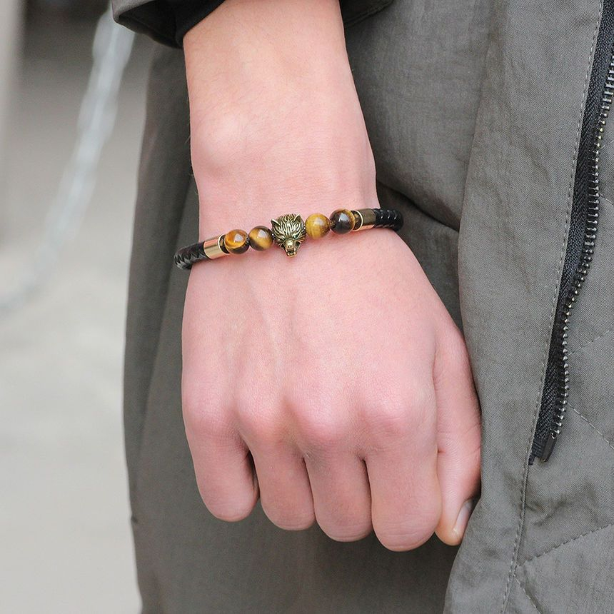 KINNO - Armband van echt leer met dierenagaatkralen