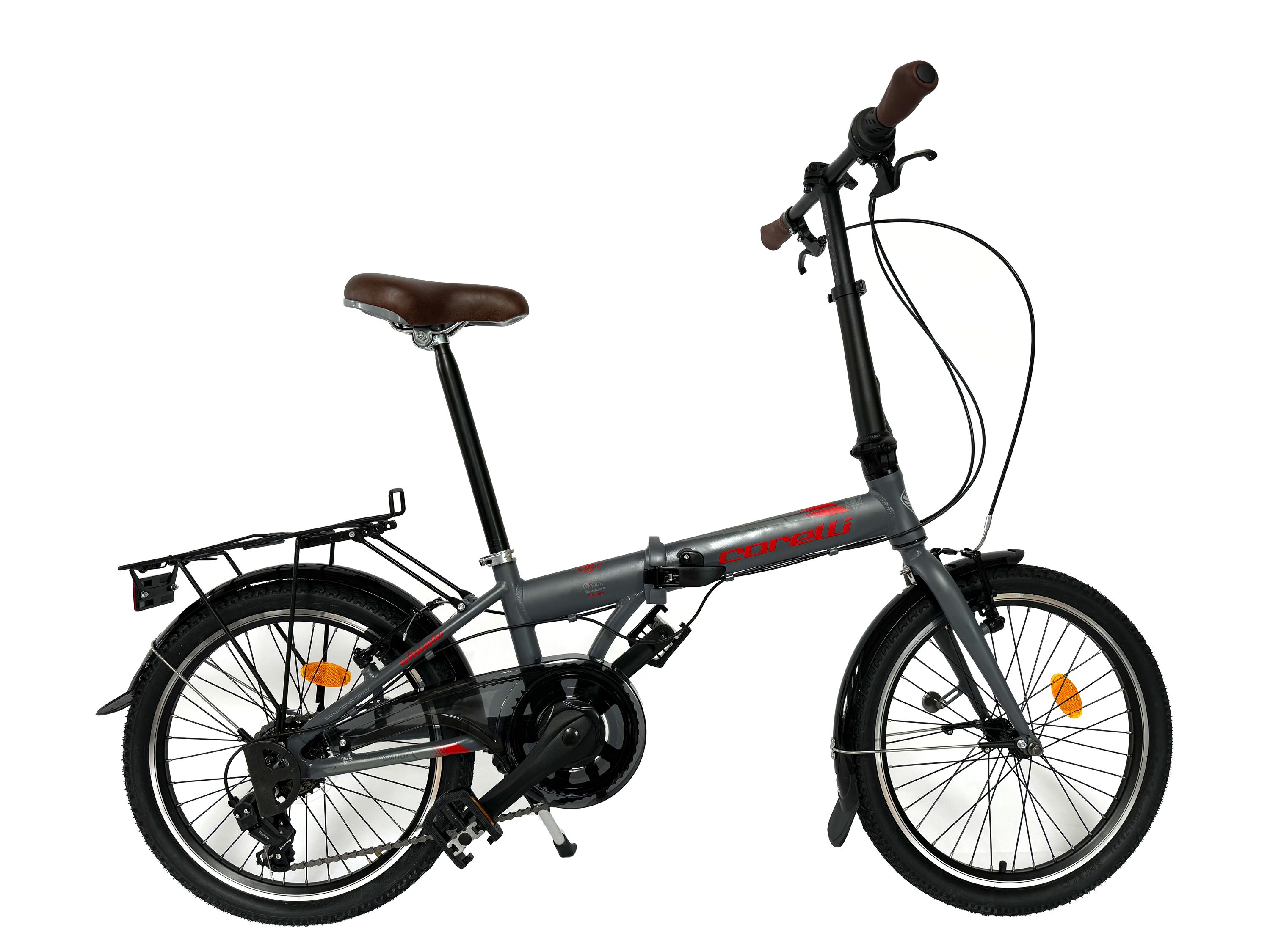 20 Zoll Alu Faltrad Klapprad Shimano 7Gang-Schaltung Quick-Fold-System Klappfahrrad Grau-Rot