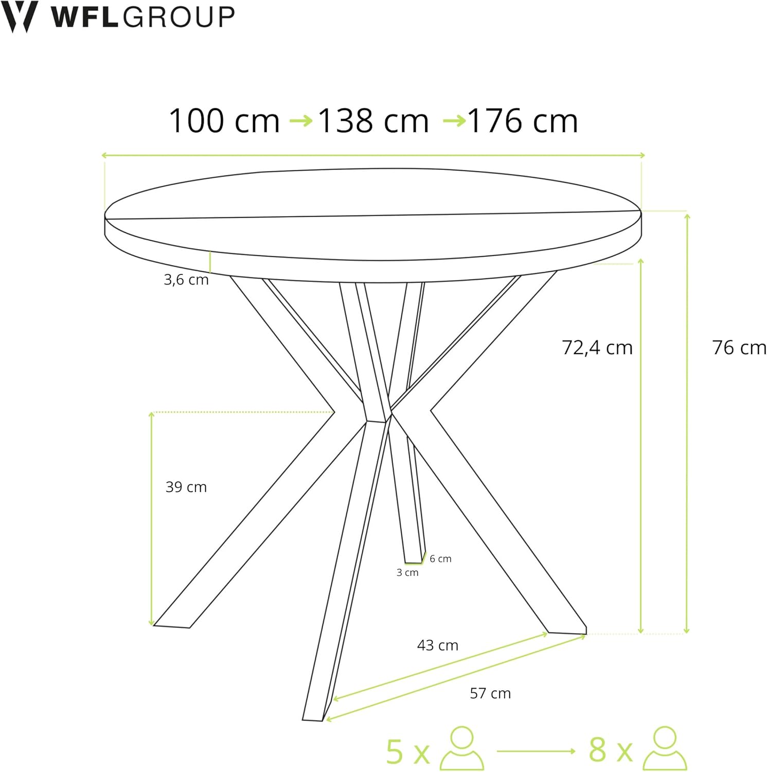 WFL GROUP Runder Ausziehbarer Esstisch in Weißer Marmoroptik - Loft Style Tisch mit Metallbeinen - 100 bis 180 cm - Industrieller Tisch für Wohnzimmer - Kompakt - 100 cm - Marmor Weiß