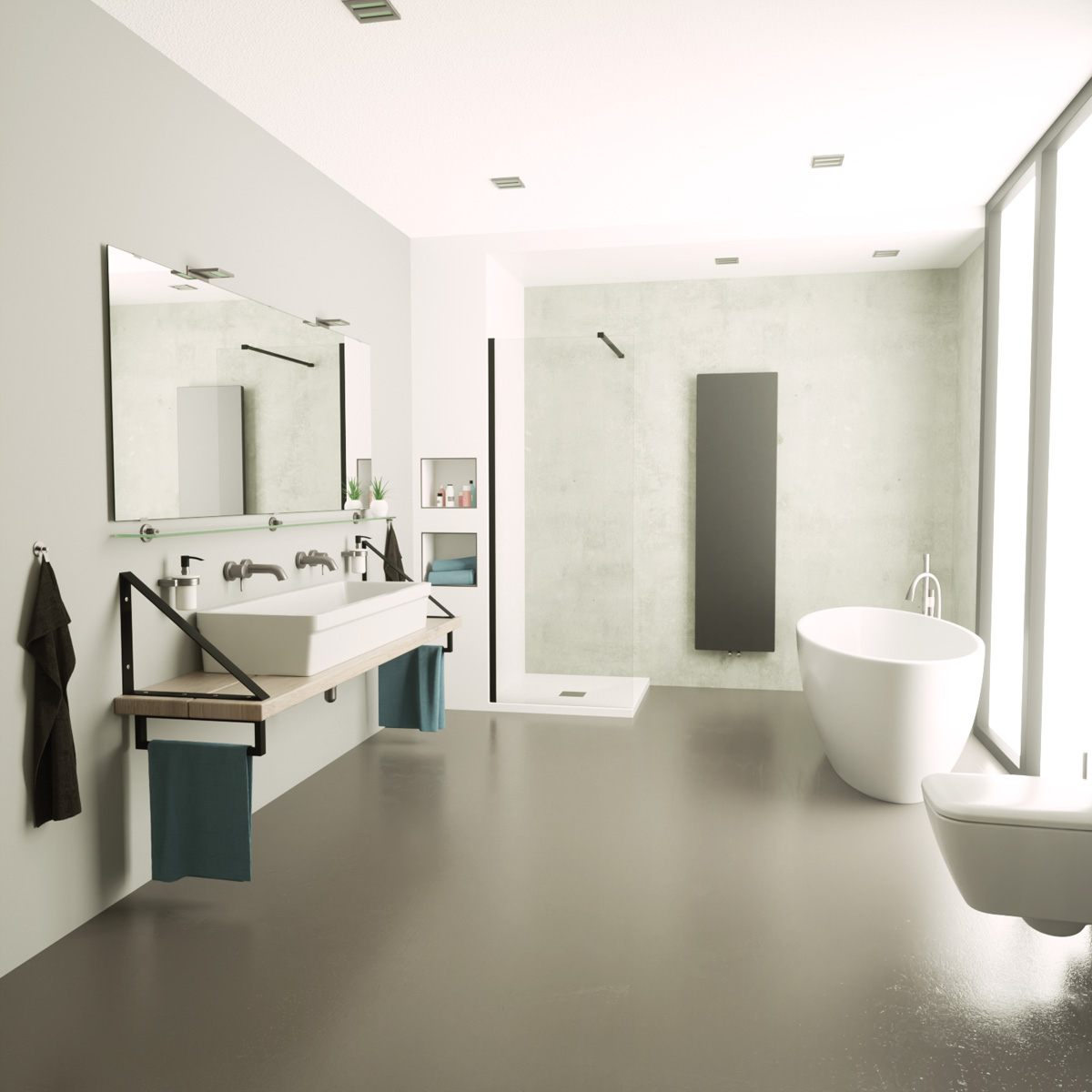 Sanigoods Clear inloopdouche 100cm helder anti-kalk incl zwart profiel & stang