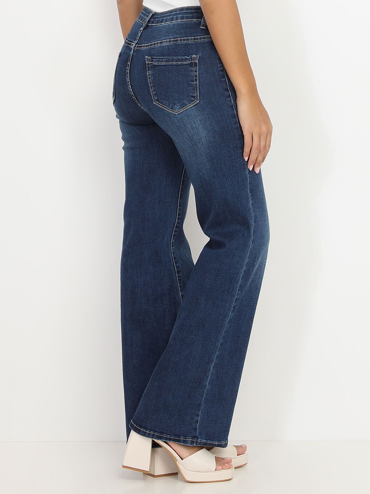 Jeans droit et ample délavé- Bleu foncé