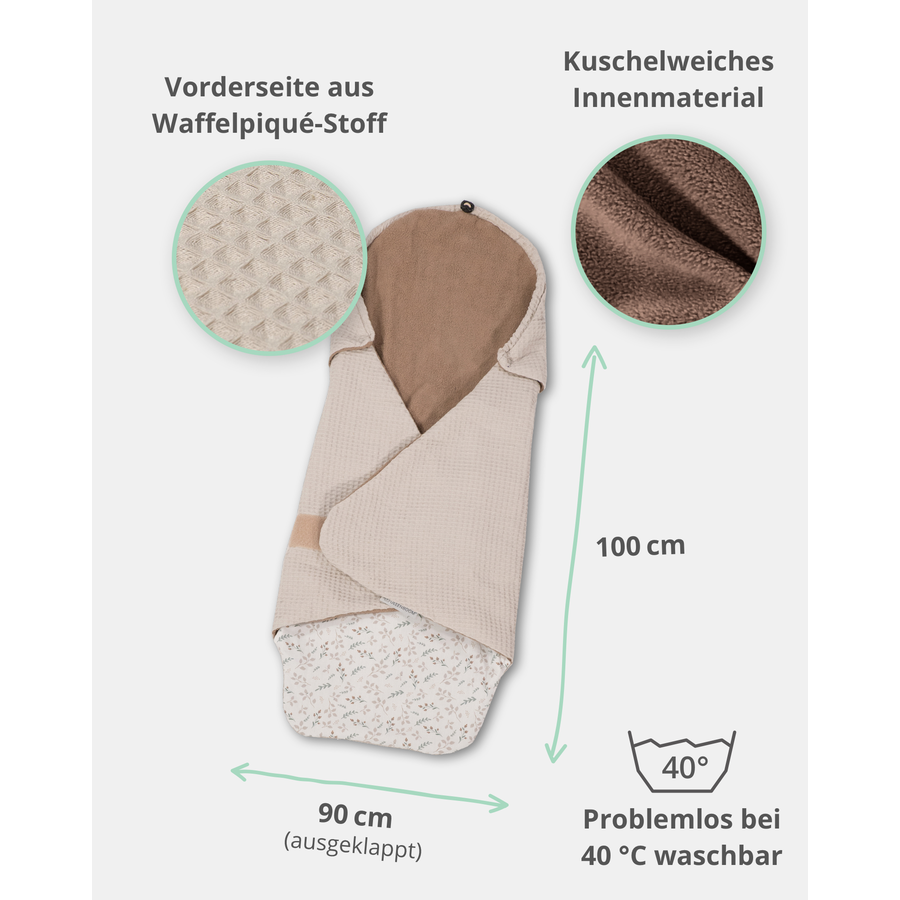ULLENBOOM Sommer-Einschlagdecke Waffel Motiv Floral Sand