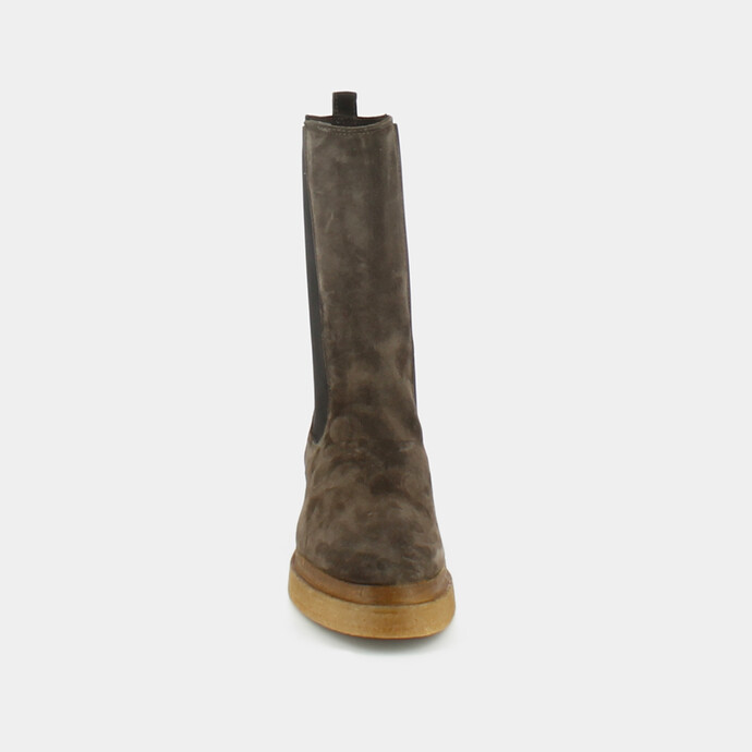 Bottines à semelles épaisses et élastiques  en croute marron
