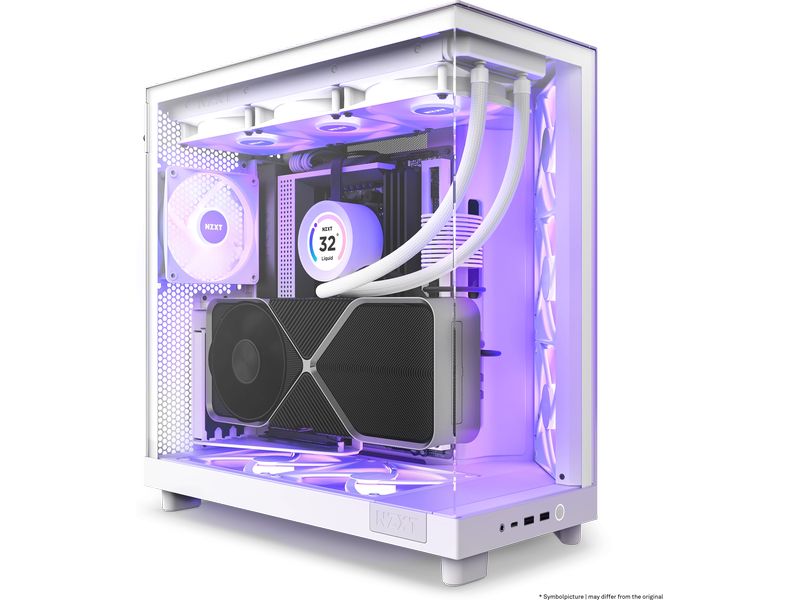 NZXT PC-Gehäuse H6 RGB Flow Weiss Kompaktes Mid-Tower-Gehäuse mit hohem Luftstrom und RGB Lüftern