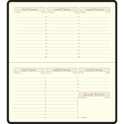 Agenda de poche Cassandra Temporel 16 - 1 semaine sur 2 pages - 8,5 x 16 cm - disponible dans différentes couleurs - Exacompta
