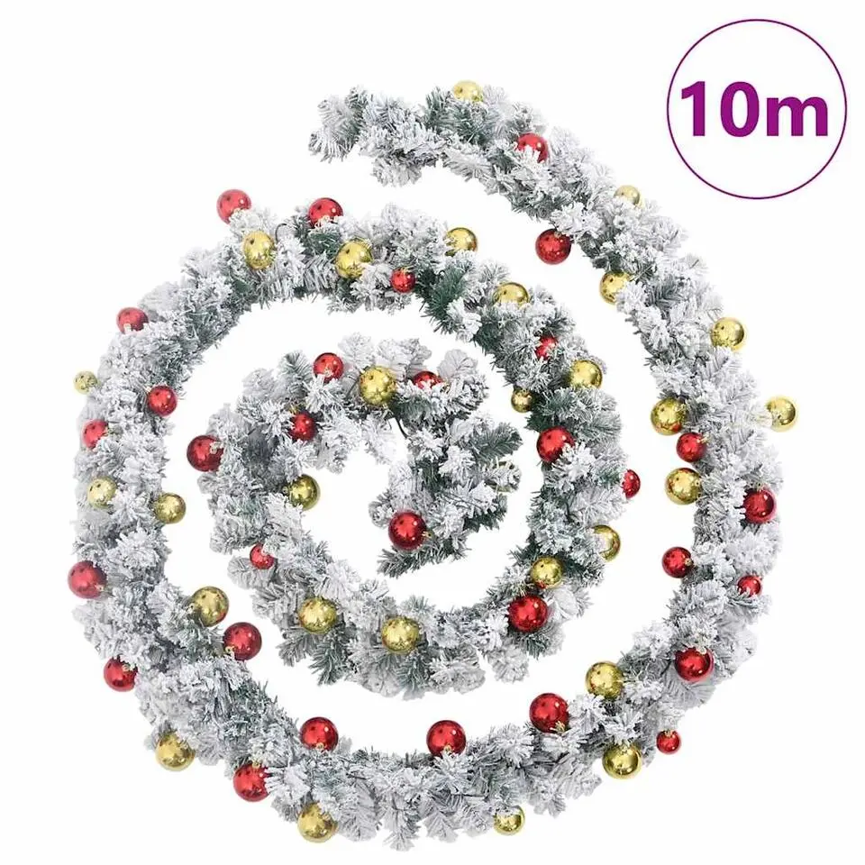 vidaXL - Kerstdecoratie kerstslinger met ballen, LED-lampjes 10 m - Groen - PVC