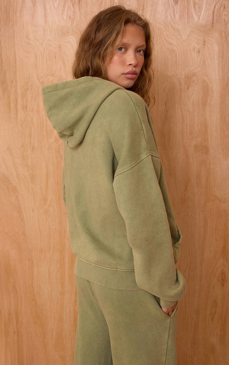 Vert Sauge Sweat À Casynthétiqueche Zippé Effet Délavé À L'acide