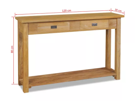 Table console teck massif 120x30x80 cm