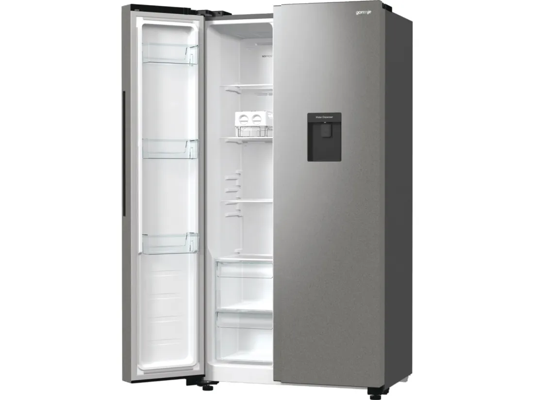 Gorenje G600 NRR9185EAXLWD - Køleskab/fryser - side-by-side med vanddispenser - bredde: 91.5 cm - dybde: 67 cm - højde: 178.6 cm - 547 liter - Klasse E - struktureret grå metallisk