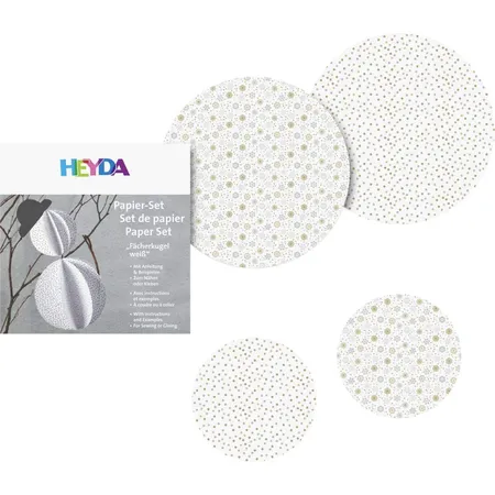Heyda Bastelpackung Fächerdeko Kugel, weiß, 40 Blatt