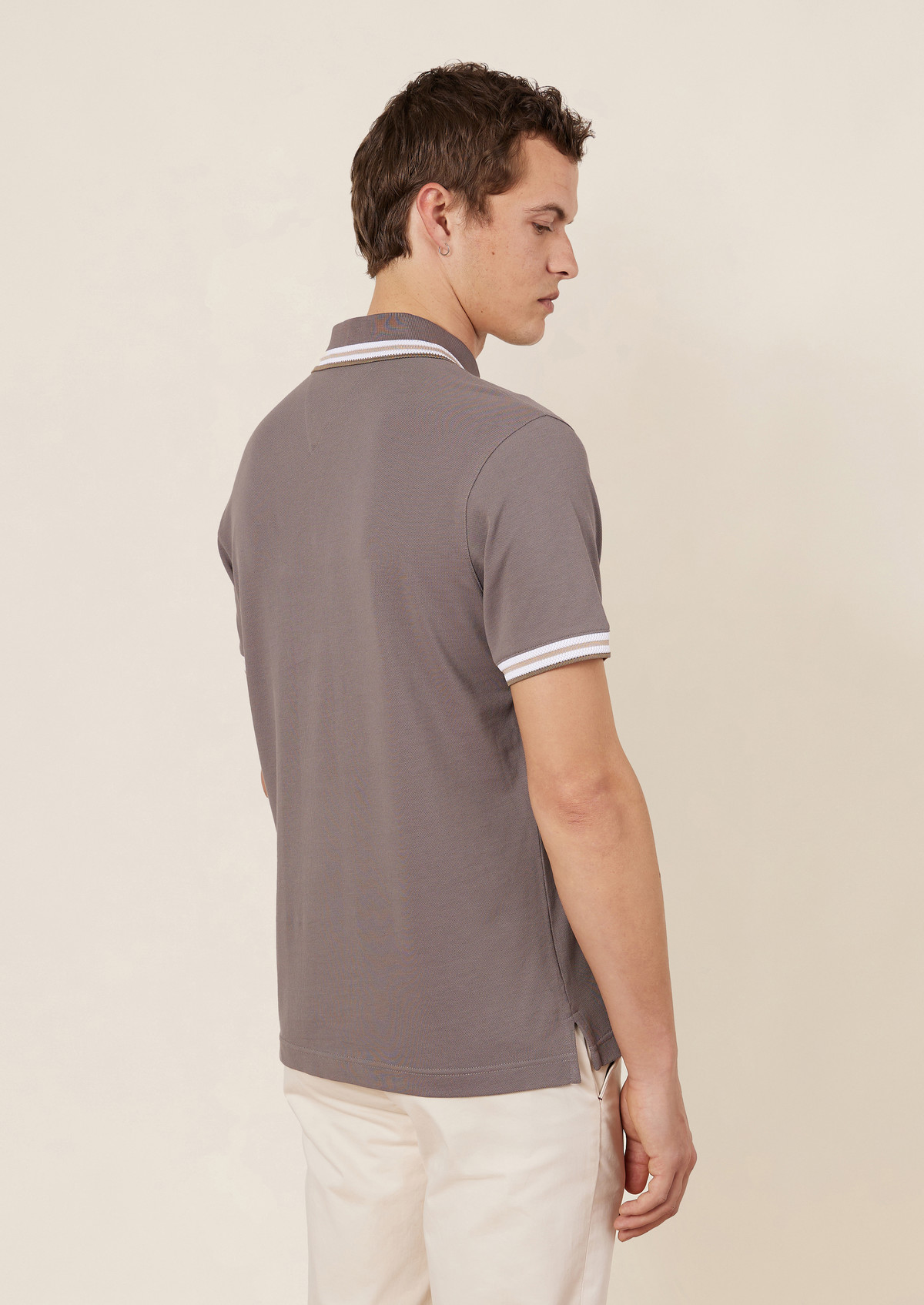 Polo manches courtes Slim en coton uni taupe