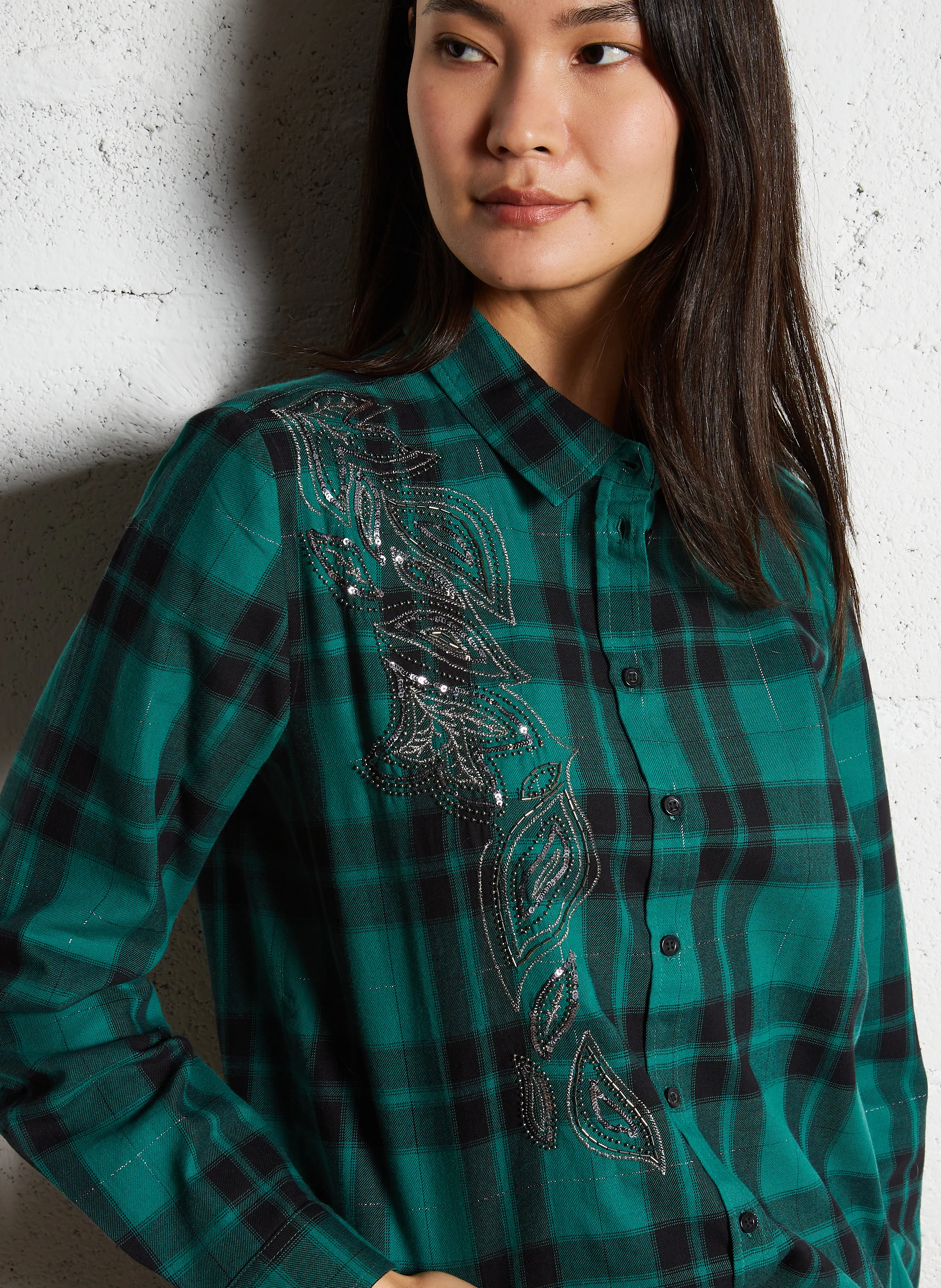 Chemise col classique à carreaux | Vert