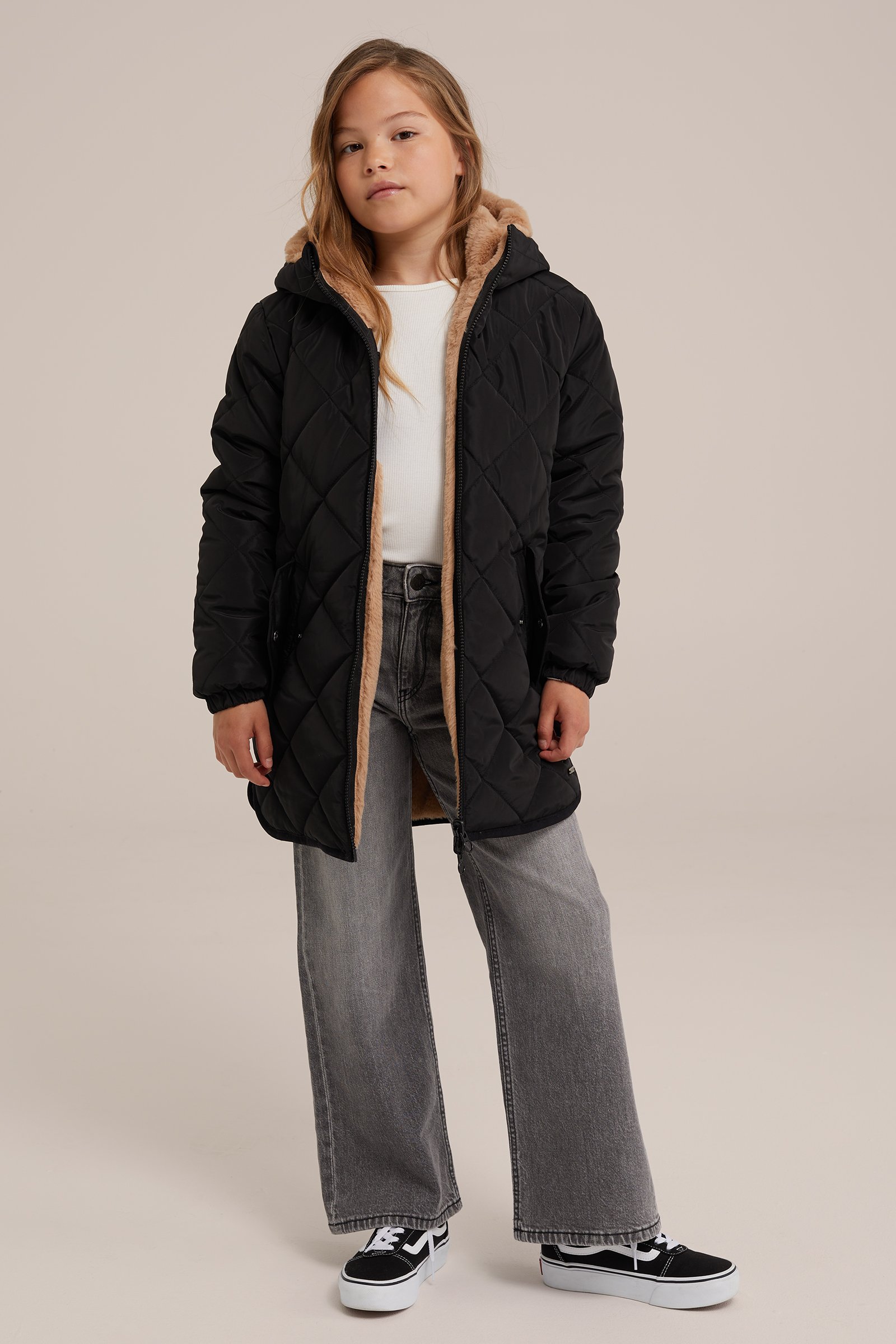 Meisjes reversible jas met imitatiebont WE Fashion Zwart