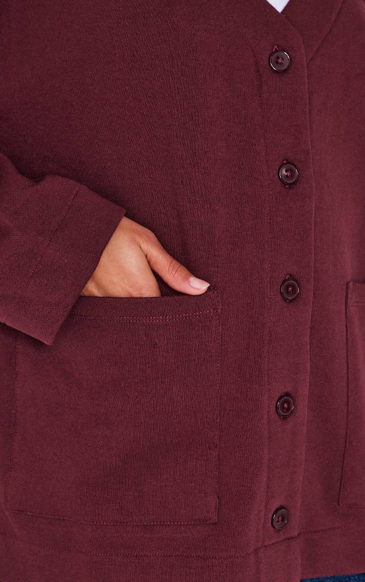 Rouge Bordeaux Cardigan Sweat Boutonné En Molleton Premium