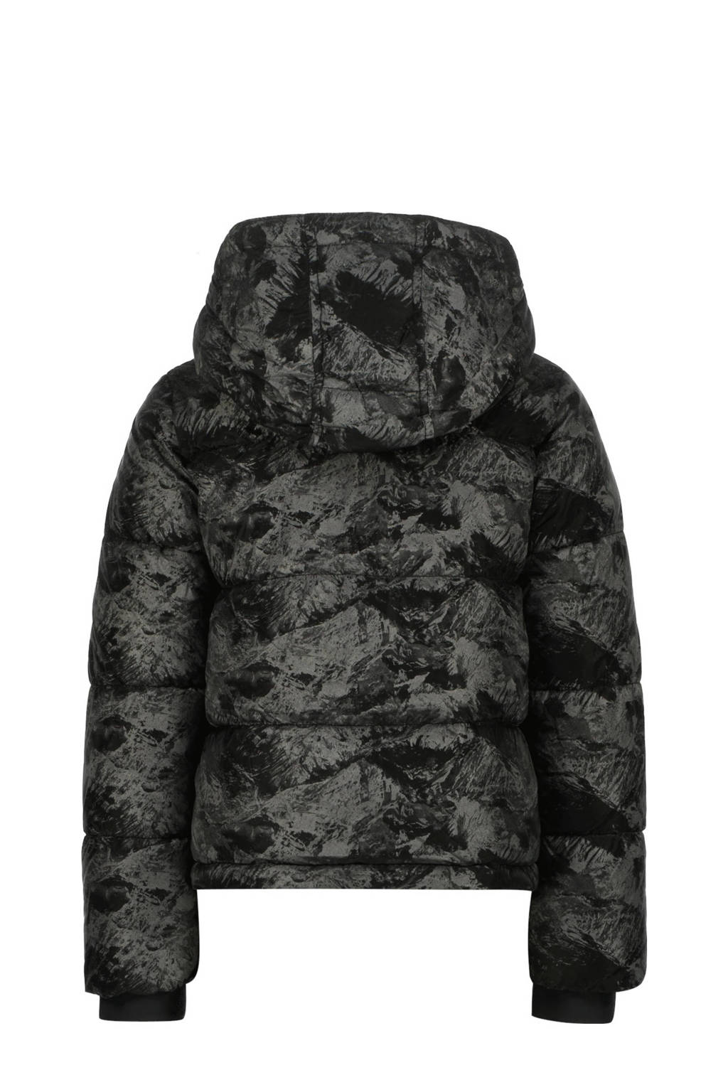 Vingino gewatteerde winterjas Tarinke met all over print zwart