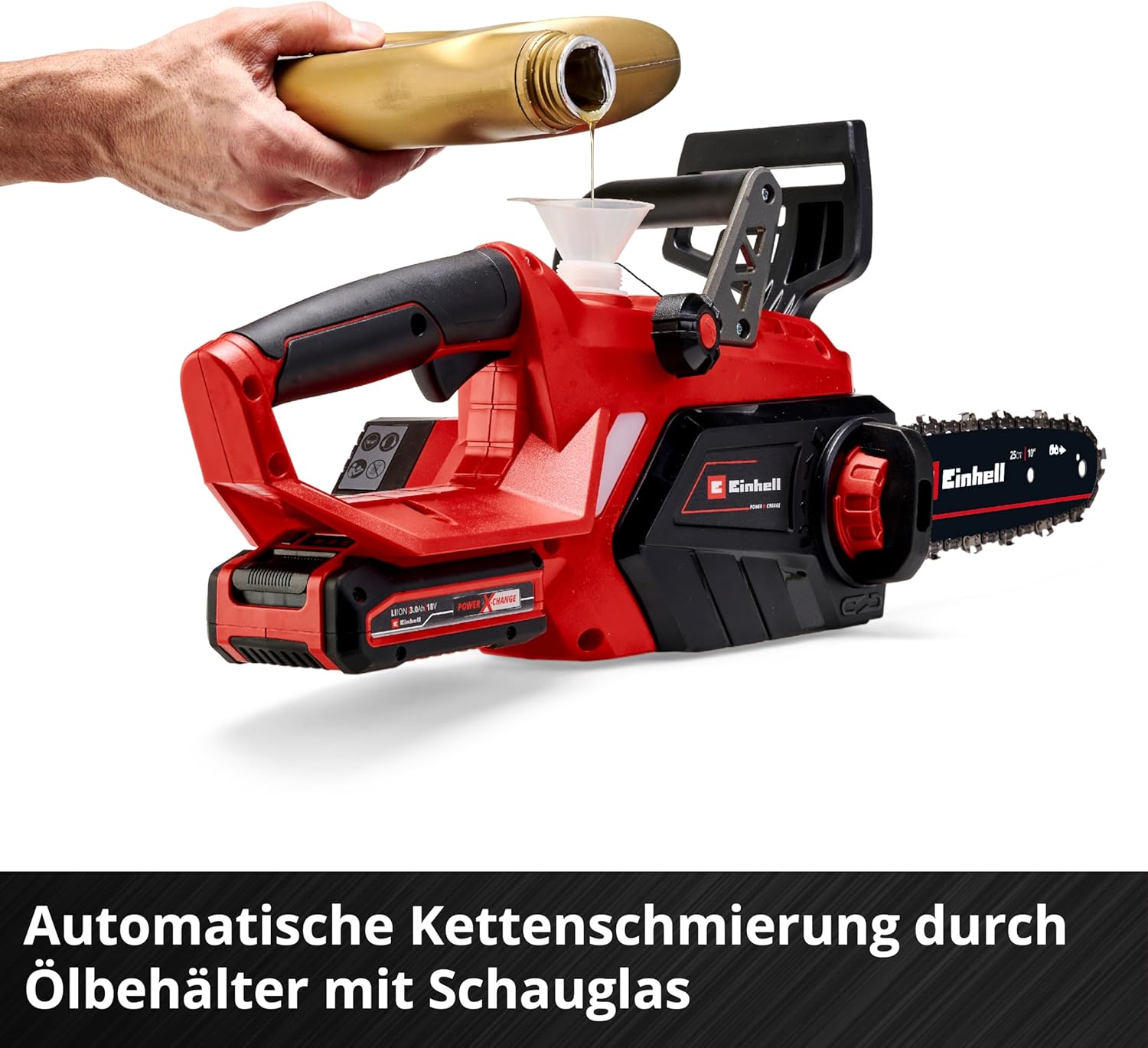 Einhell Akku-Kettensäge GE-LC 18 Li-Solo Power X-Change (Li-Ion, 18V, 25 cm Schwertlänge, Rückschlagschutz, Kettenfangbolzen, inkl. 4 Ah Akku und Ladegerät)