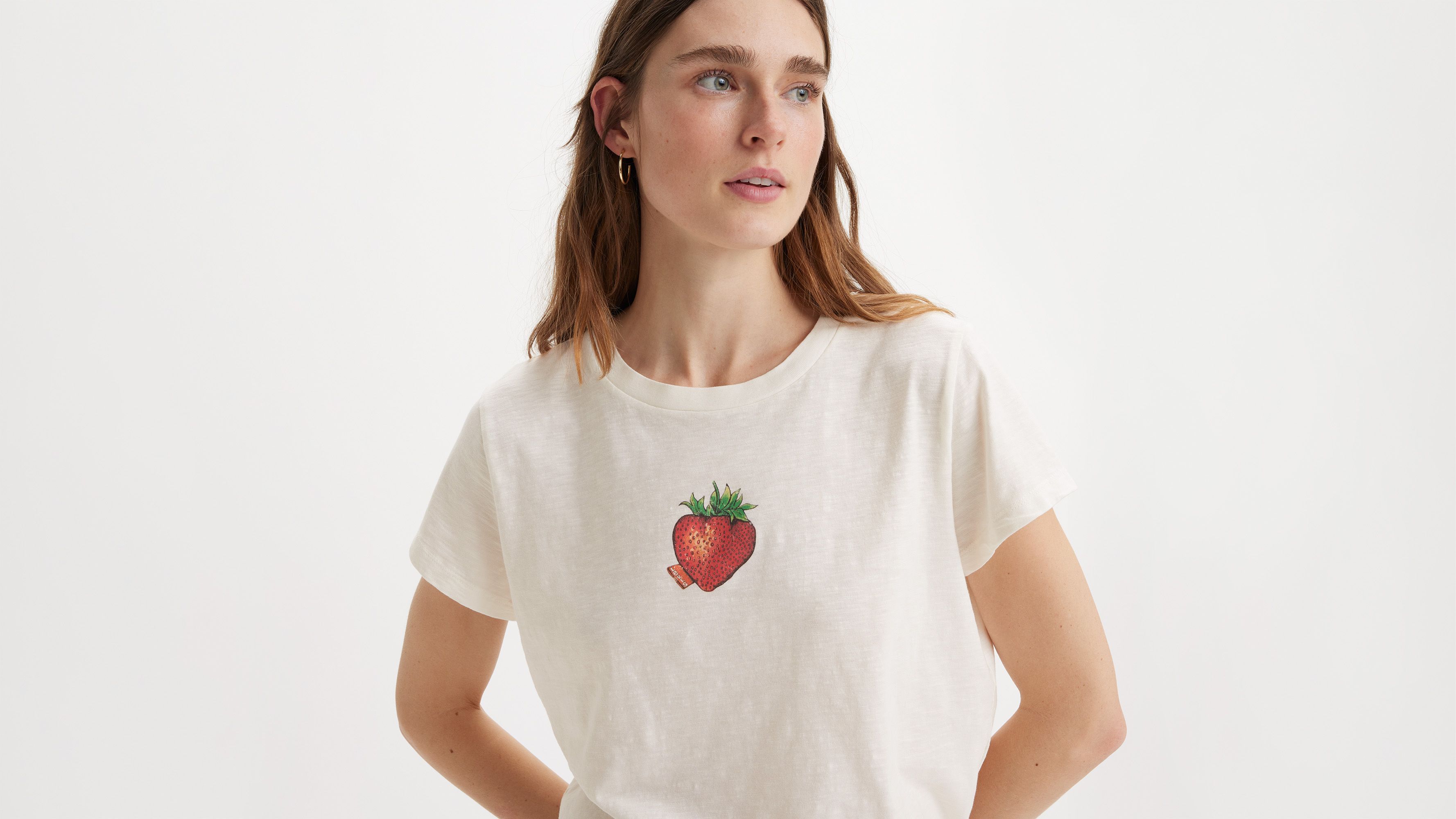 T-shirt graphique Boxy - Strawberry Tab Egret - Blanc