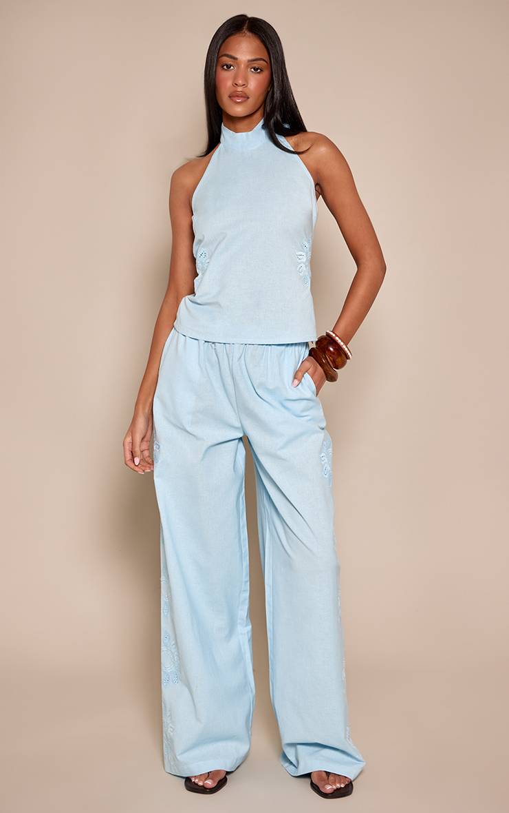 Bleu Haut De Co-ord Dos Nageur En Coton Avec Détail Broderie Soleil Tall