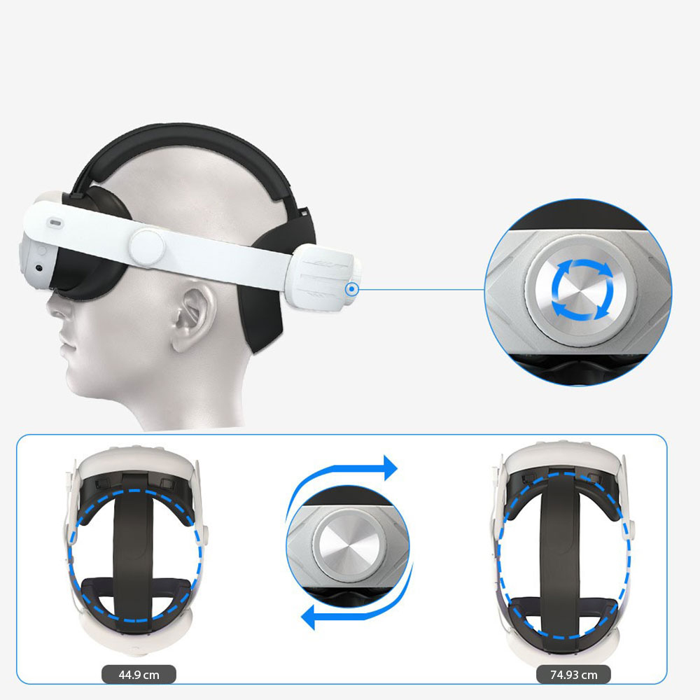 Meta Quest / Oculus Quest 3 Verstellbares Gepolstertes Kopfband Schutzriemen für Druckreduzierung   Tragekomfort (Grössenverstellbar) - Weiss/Schwarz