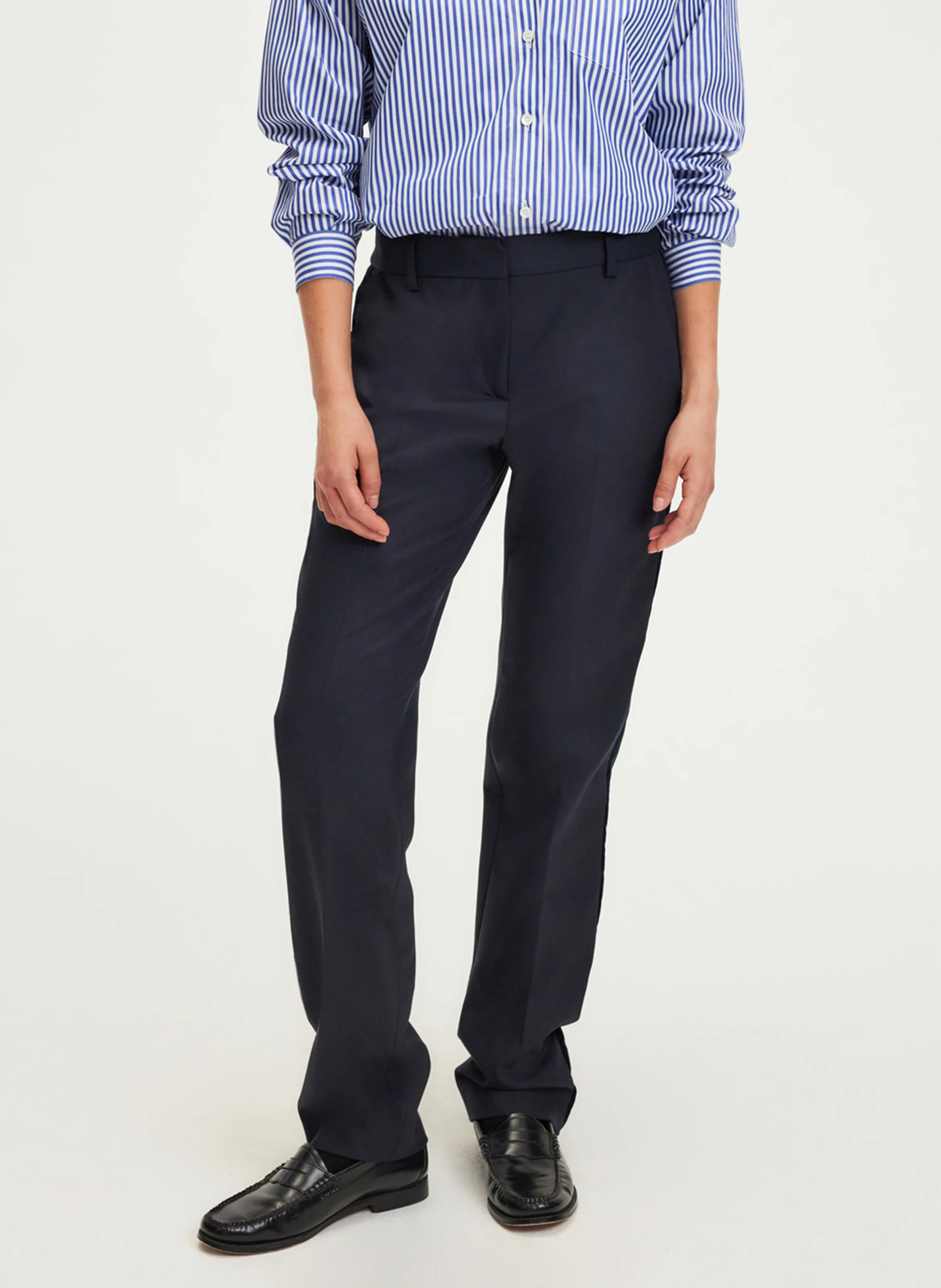 NIHELLE - Pantalon cigarette en laine mélangée | Bleu