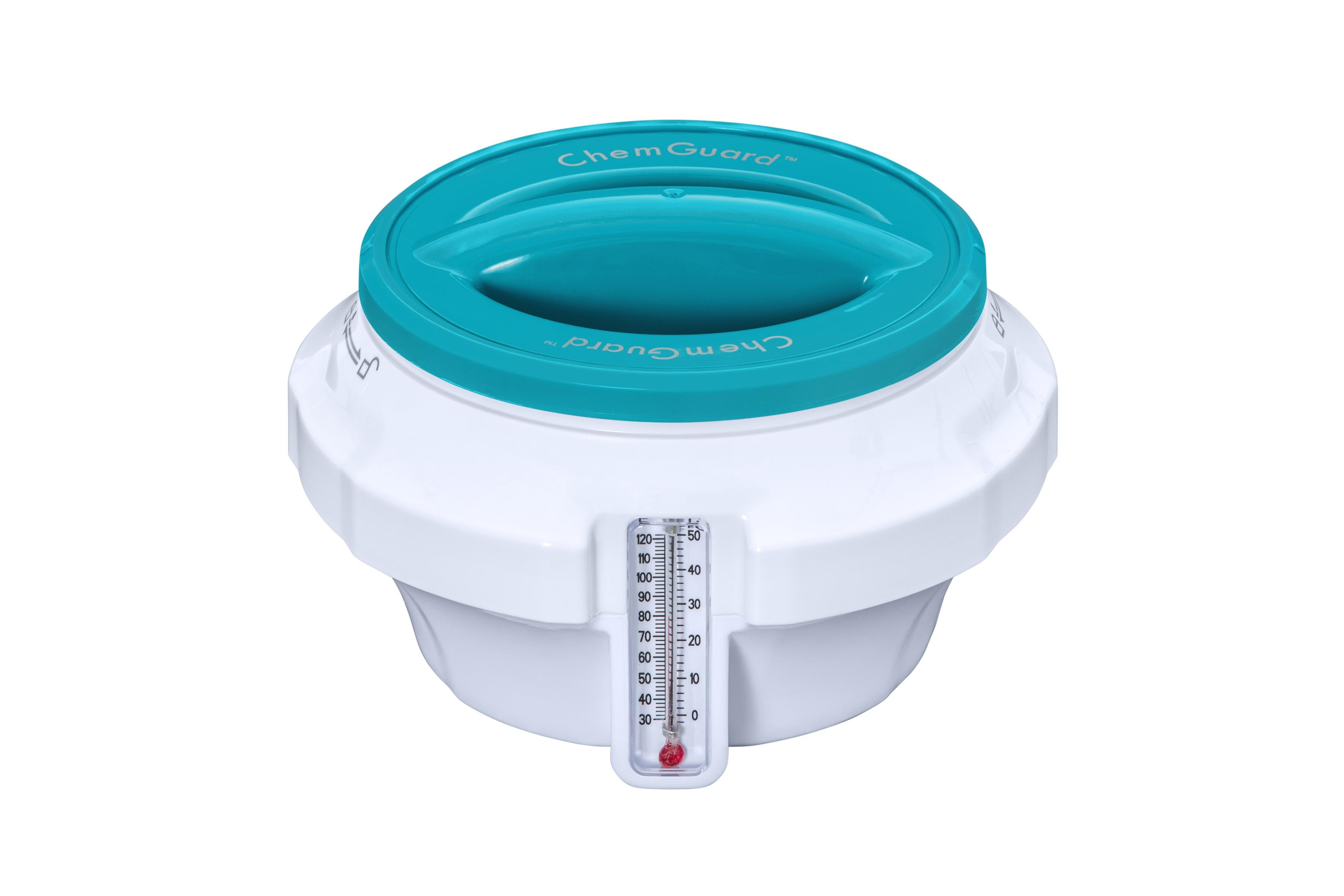 Chemguard™ Schwimmender Chlor Spender Pool Dosierschwimmer mit Thermometer Reinigungs Zubehör für Chlortabletten (58701) - Blau