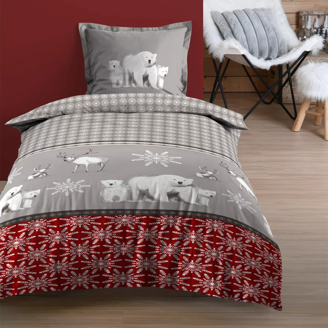 Housse de couette et une taie coton (140 cm) Aigueblanche Rouge