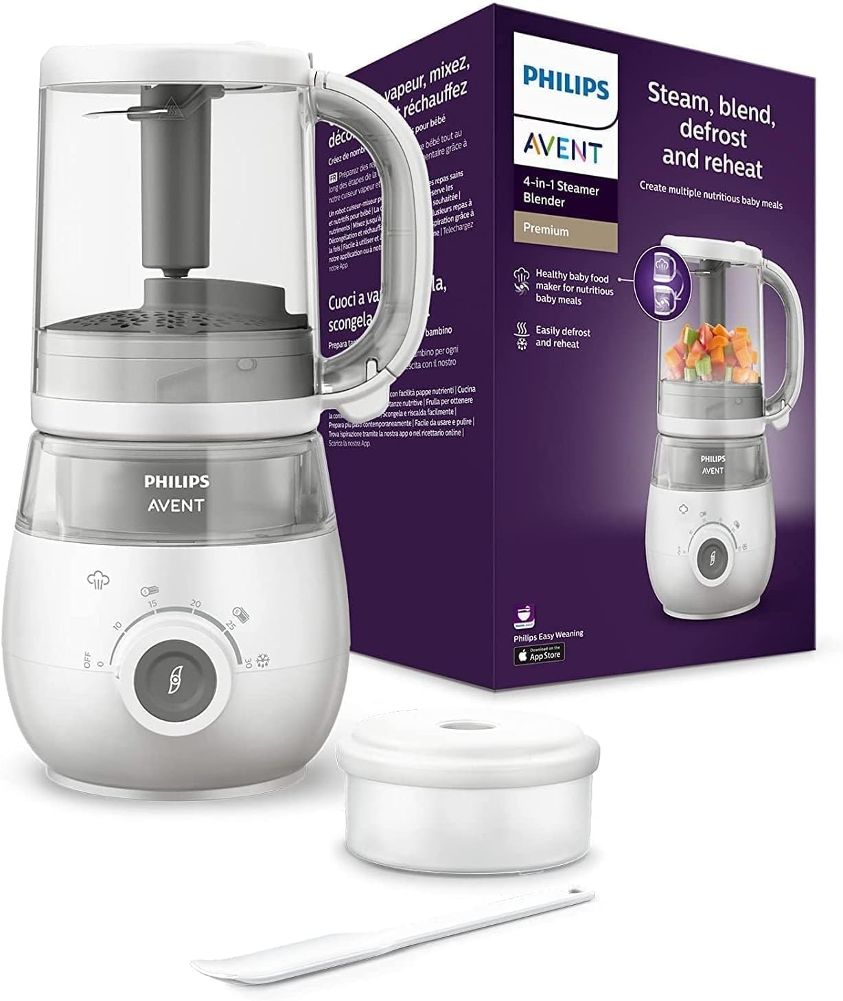 Set aus AVENT 4-in-1 Dampfgarer mit Mixer Premium, Babynahrungszubereiter, spülmaschinenfest, Modell SCF883/01 + Philips AVENT Aufbewahrungssystem für Muttermilch (Modell SCF618/10)