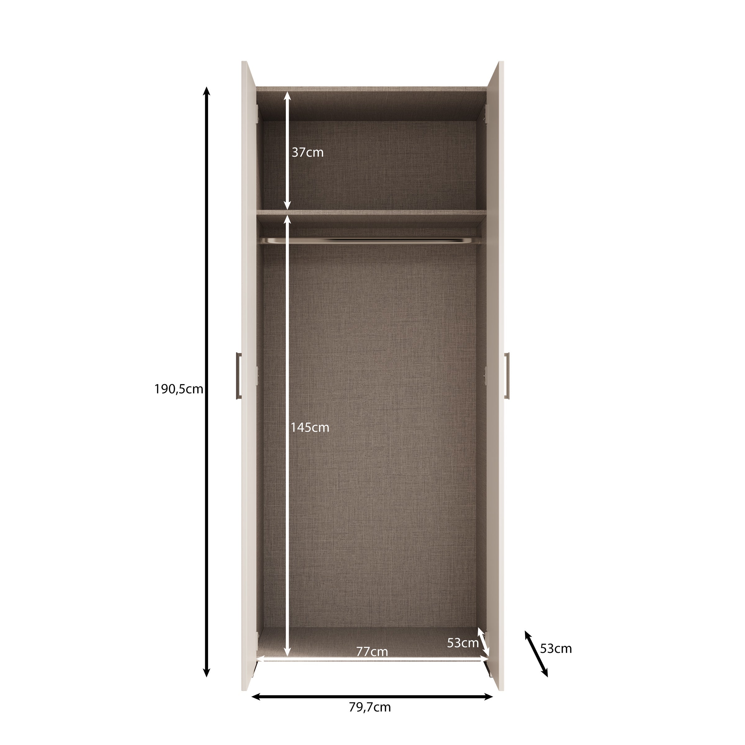 Meubella - Elario - Kledingkast 2 deurs - Wit - 80x54x191 cm