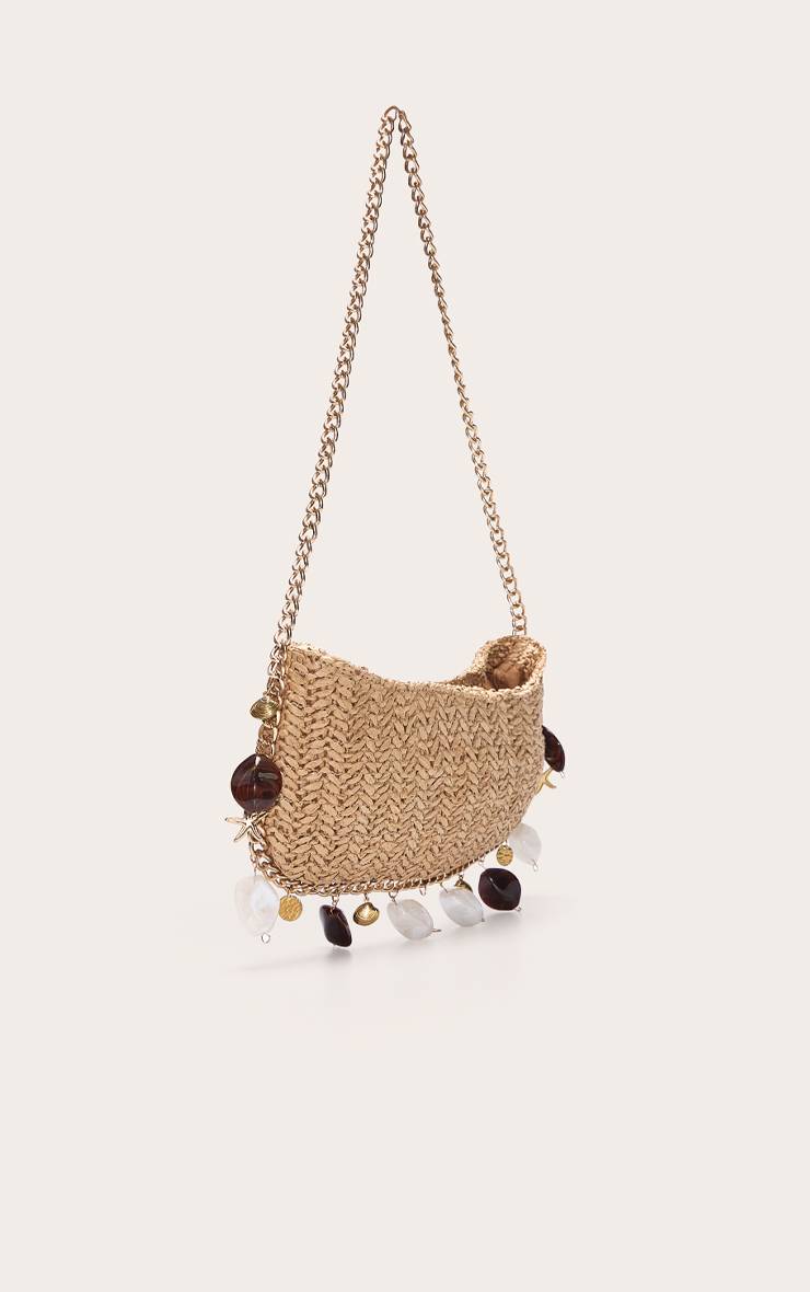 Doré Sac À Bandoulière Fin En Raphia Avec Breloque