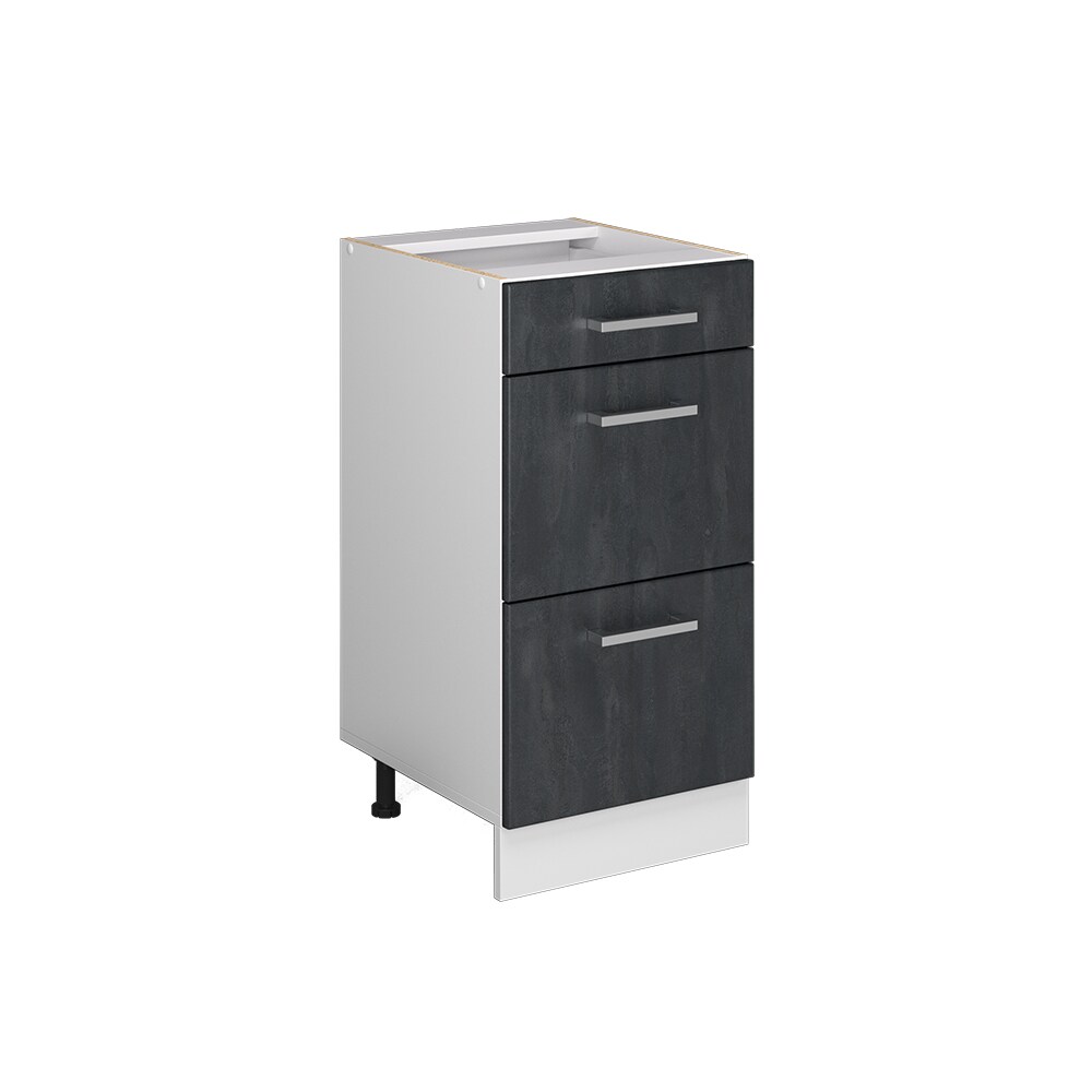 Vicco Schubladenunterschrank R-Line Schwarz Beton Weiß 40 cm mit Arbeitsplatte Eiche