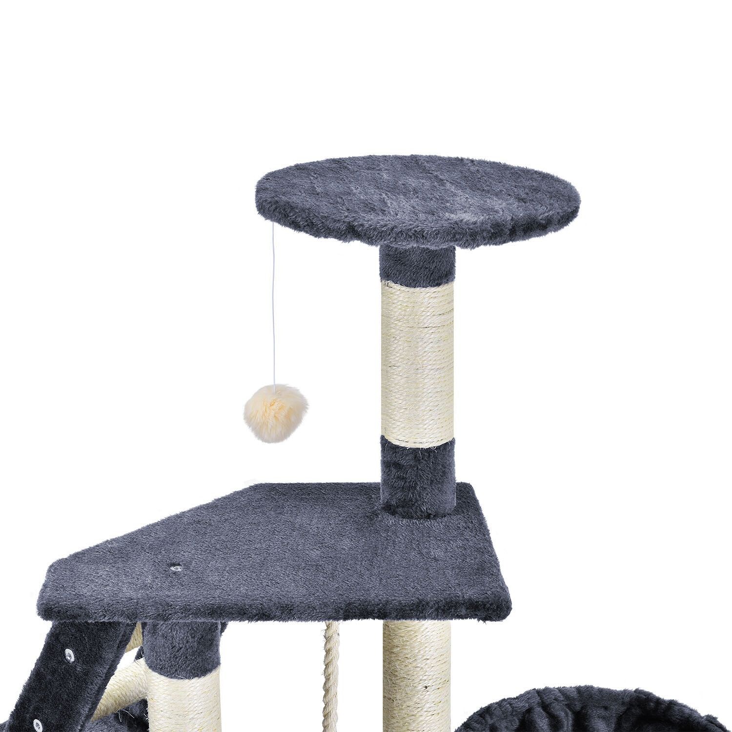 Juskys Kratzbaum Buffy grau – Katzenbaum mit Höhle, Liegemulde, Liegeflächen & Sisal-Stämme