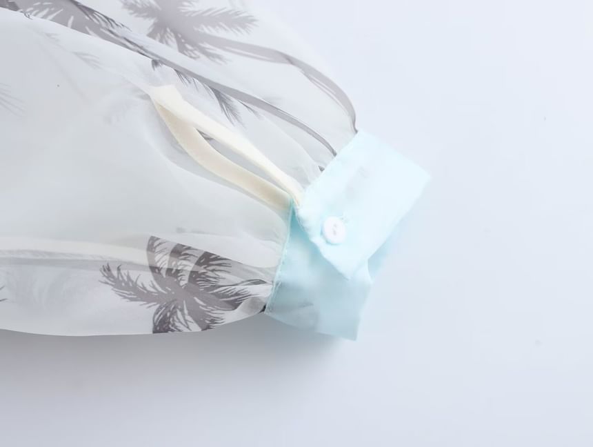 Cumulys - Blouse met ballonmouwen en bandkraag en palmboomprint