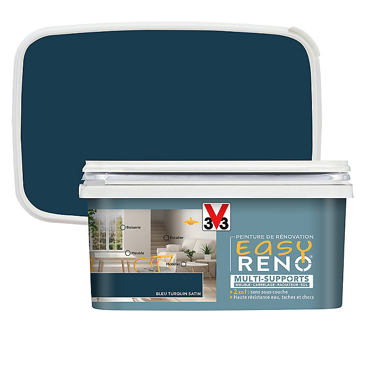 Peinture de rénovation multi-supports V33 Easy Reno bleu turquin satin 2L