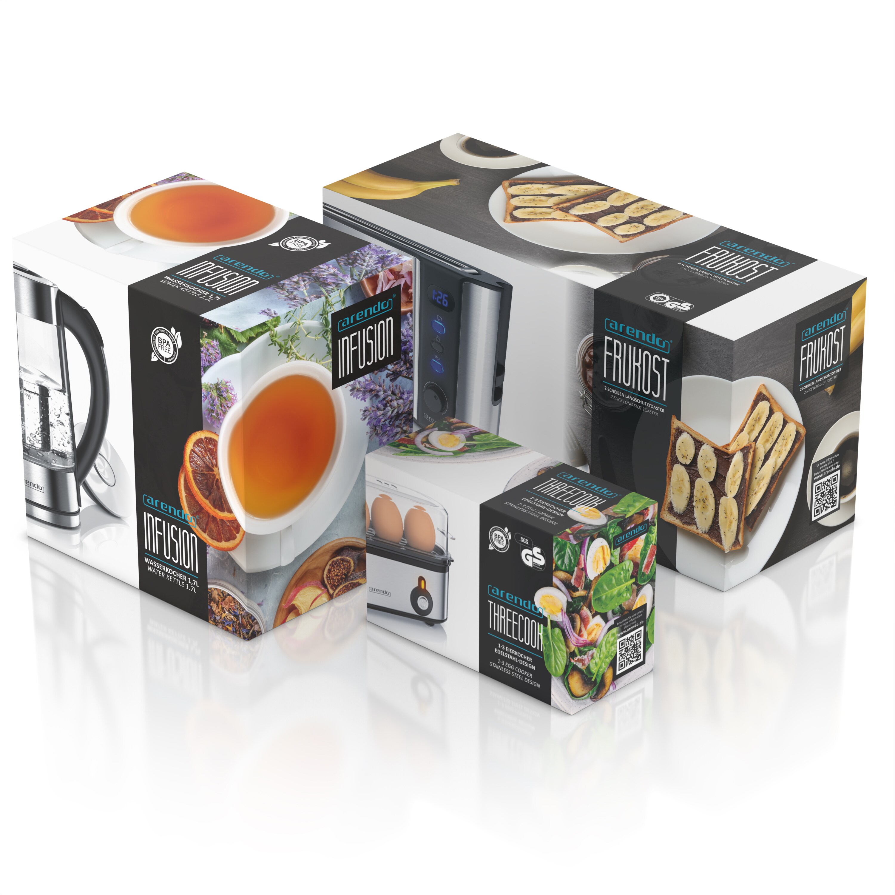 Arendo Frühstücks-Set in Edelstahl Optik - Wasserkocher, Toaster und Eierkocher