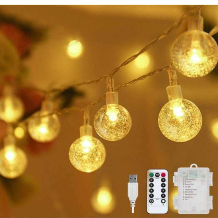 (10m) 80 LED's Deko Lichterkette Kugeln Outdoor Beleuchtung 8 Modi   Fernbedienung IPX55 (Batteriebetrieben) - Warmweiss