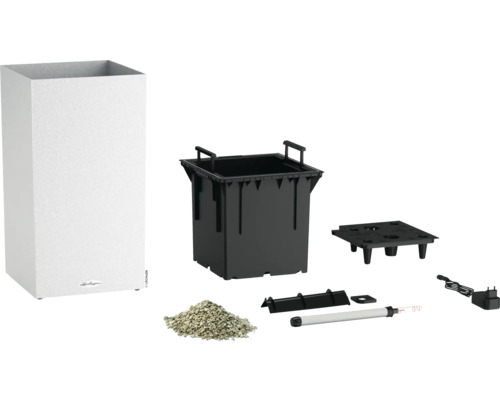 Lechuza Canto Stone 30 LED hoge plantenstandaard, kunststof, 30 x 30 x 56 cm, kwartswit