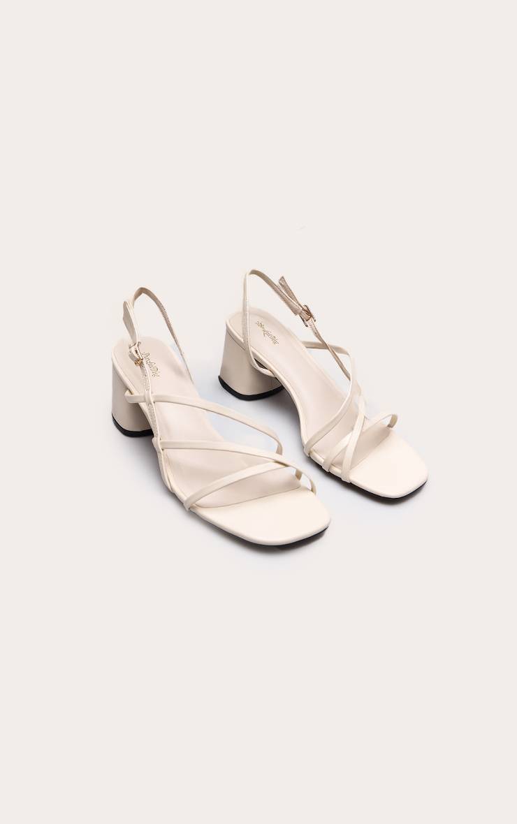 Crème Sandale À Talons Carrés Mi-hauts À Brides Métallisées Coupe Large