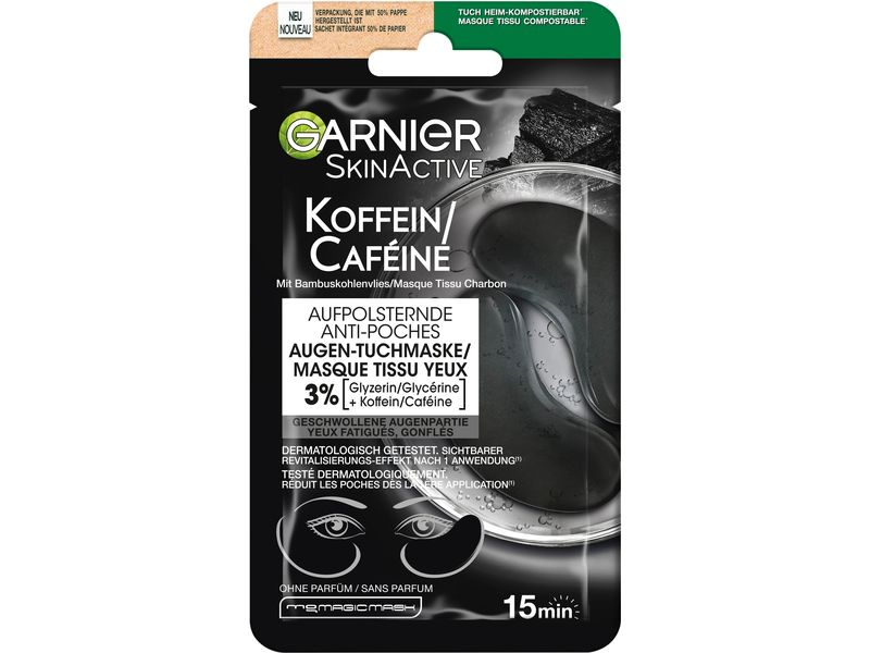 Garnier Augenmaske Skin Active Koffein 5 g Augen-Tuchmaske sorgt für gemilderte Tränensäcke und eine revitalisierte Augenpartie