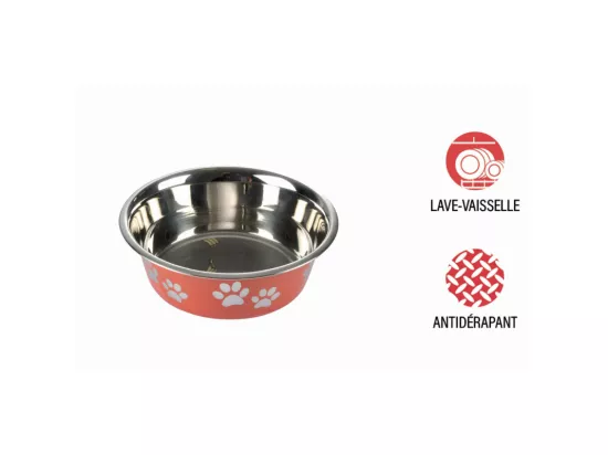 Bol en inox avec motif pattes antidérapant - Rouge - D 21/17 cm