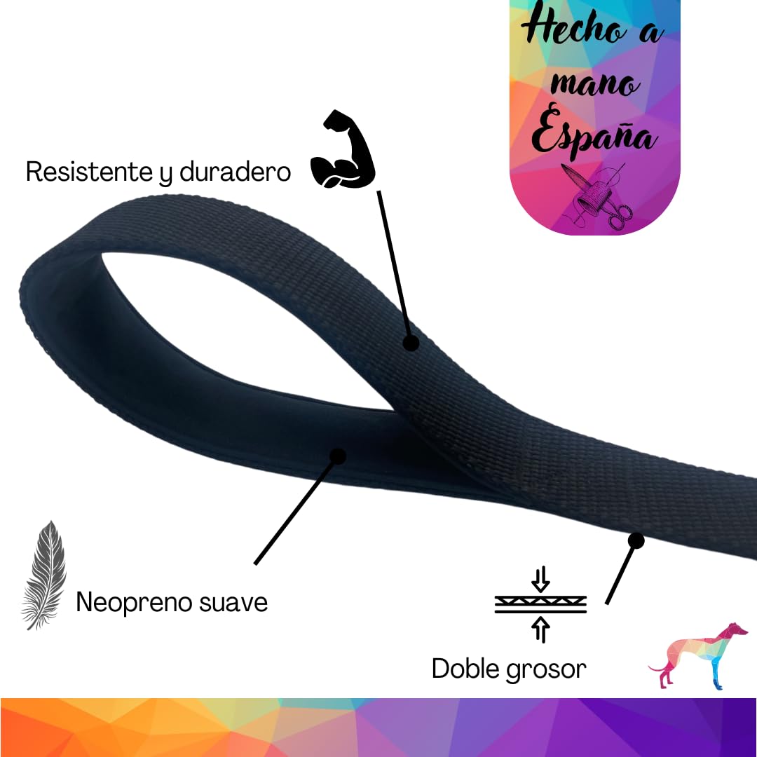 EGV - Guia curta para cães, 4 cm de largura, com alça de neoprene e mosquetão reforçado. 50 cm de comprimento. (Preta)
