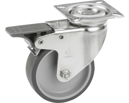 Tarrox RVS zwenkwiel, vergrendelbaar tot 55 kg, 100x24 mm, plaatmaat 60x60 mm