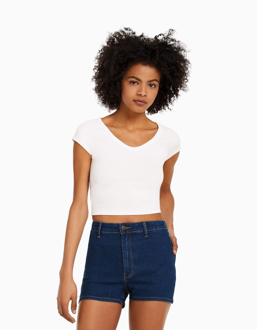 Shorts jeans de cintura alta com elastano
