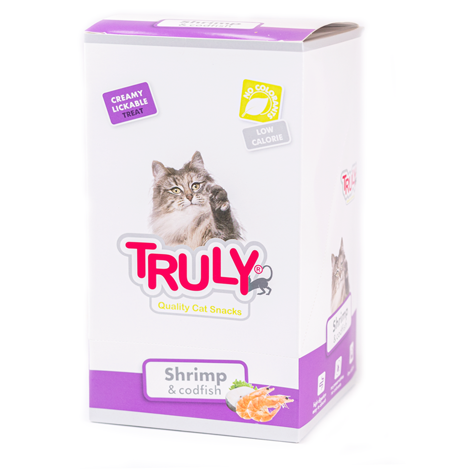 Truly - 12 x 5 Stk Cat Creamy Lickable Rejer og torsk840gr ialt
